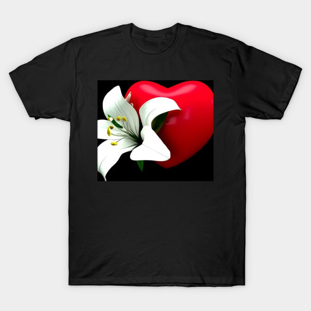 3D Look Artificial Intelligence Art Saint Josephs Heart with a White Lily T-Shirt by Artist4God